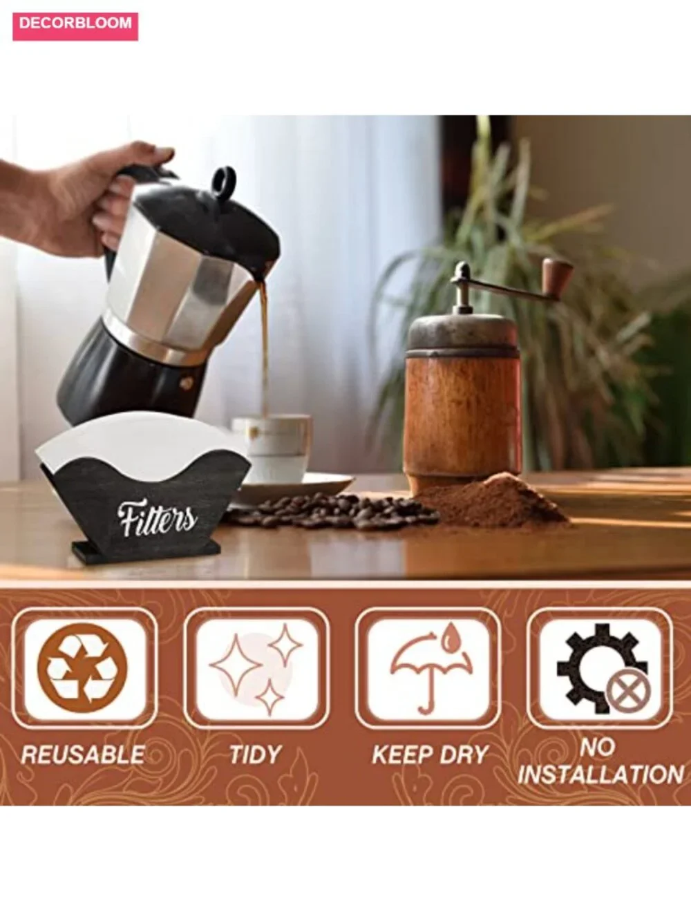 Farmhouse Wooden Coffee Filter Holder Storage Dispenser